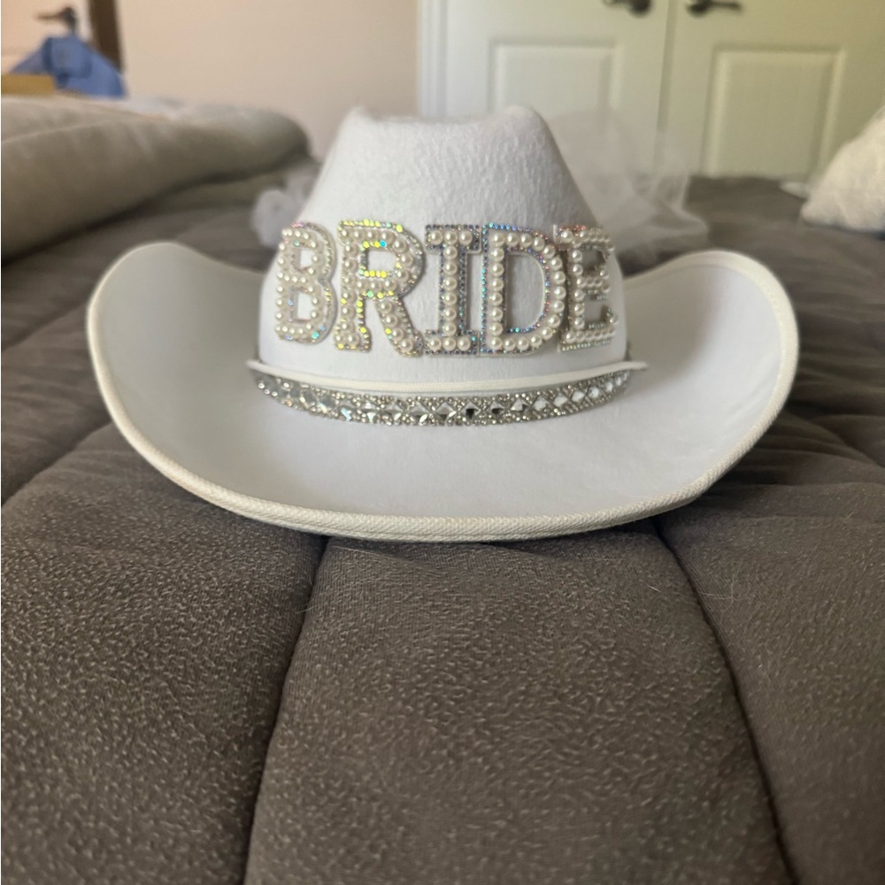 White Bride Cowboy Hat with Rhinestones